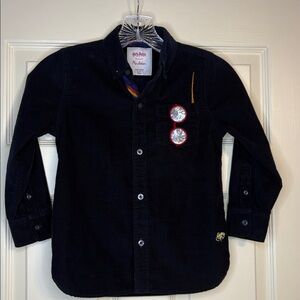 MINI BODEN x HARRY POTTER Sequin Glasses Corduroy Button-Up Shirt sz 6-7Y